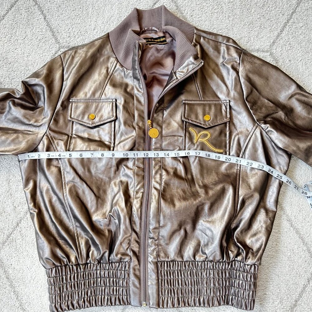 Rocawear Faux Leather Y2K Bomber Jacket x2 Sz Large - Picture 5 of 7